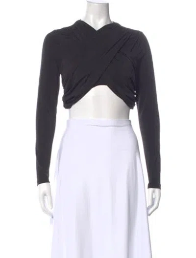 Pre-owned Significant Other V-neck Long Sleeve Crop Top In Gray