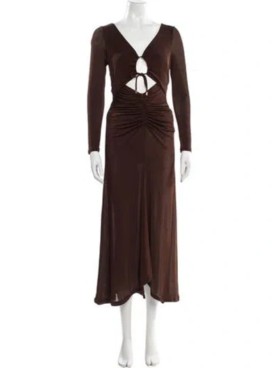 Pre-owned Significant Other V-neck Midi Length Dress In Brown