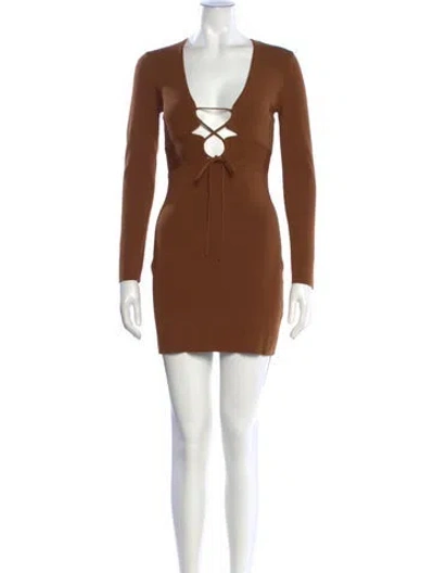 Pre-owned Significant Other V-neck Mini Dress In Brown