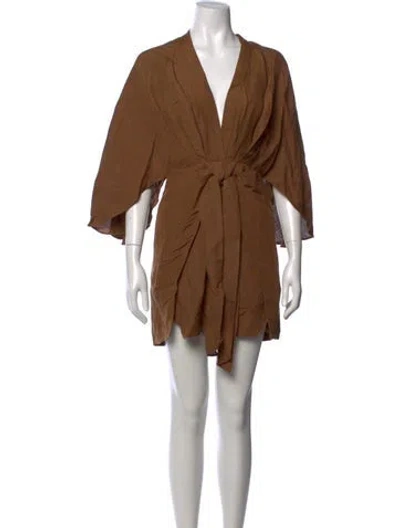 Pre-owned Significant Other V-neck Mini Dress In Brown