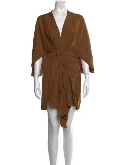 Pre-owned Significant Other V-neck Mini Dress In Brown
