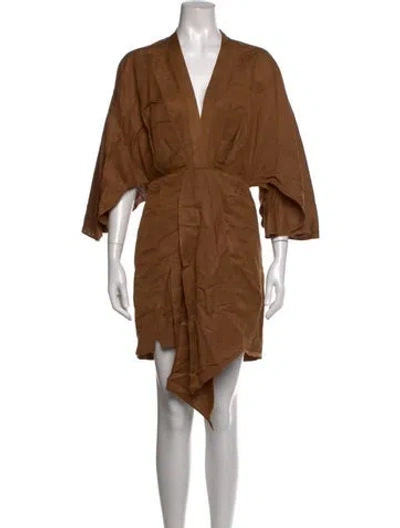 Pre-owned Significant Other V-neck Mini Dress In Brown