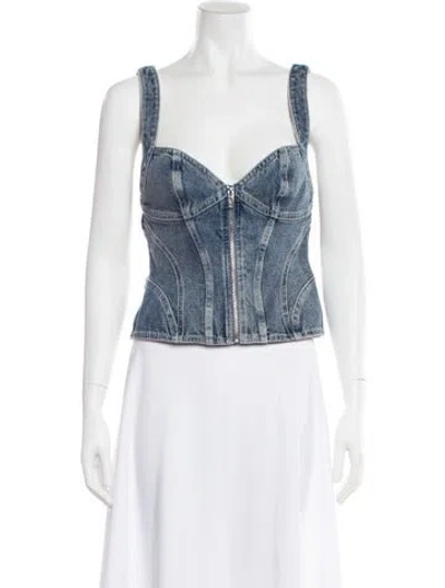 Pre-owned Significant Other V-neck Sleeveless Crop Top In Blue