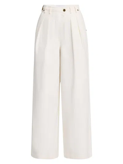 Significant Other Women's Micah Denim Angled Waist Pleated Pants In White