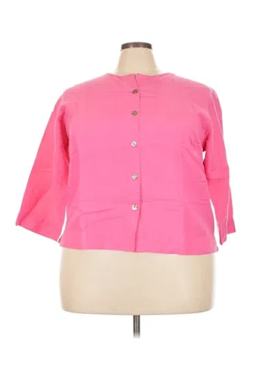 Pre-owned Sigrid Olsen 3/4 Sleeve Button Down Shirt In Pink