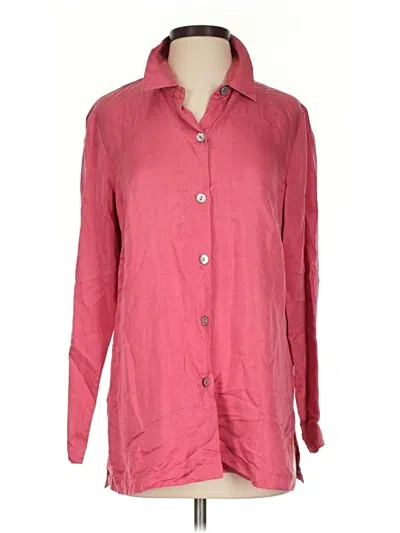 Pre-owned Sigrid Olsen 3/4 Sleeve Silk Top Pink Collared Neckline Tops