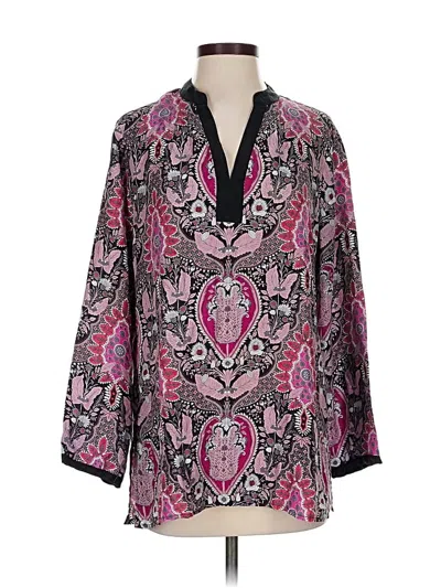 Pre-owned Sigrid Olsen 3/4 Sleeve Silk Top Pink Paisley Pattern V Neck Tops
