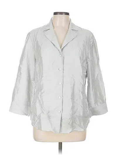 Pre-owned Sigrid Olsen 3/4 Sleeve Silk Top Silver Metallic Pattern Collared Neckline Tops