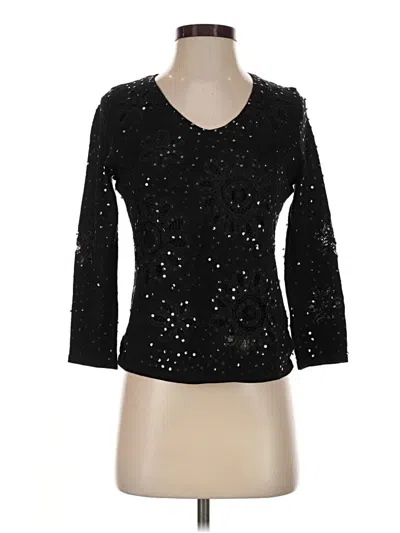 Pre-owned Sigrid Olsen 3/4 Sleeve Top Black Scoop Neck Tops
