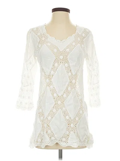 Pre-owned Sigrid Olsen 3/4 Sleeve Top Ivory Sweetheart Neckline Tops