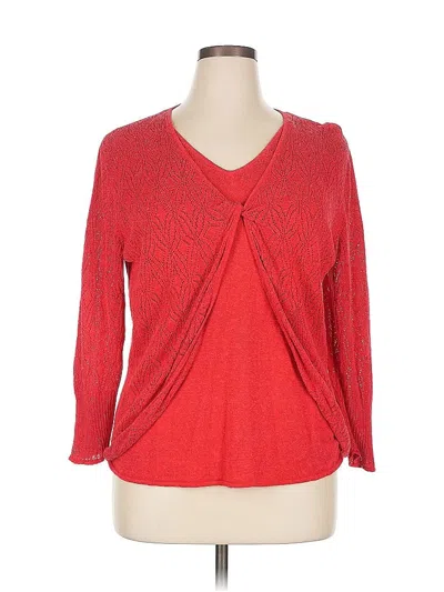 Pre-owned Sigrid Olsen 3/4 Sleeve Top Red V Neck Tops