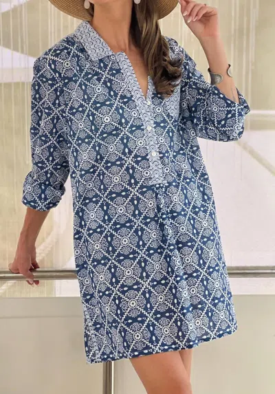 Sigrid Olsen Garden Print Shirt Dress In Navy In Blue
