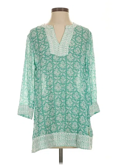 Pre-owned Sigrid Olsen Long Sleeve Blouse In Teal