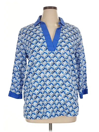 Pre-owned Sigrid Olsen Long Sleeve Polo Shirt In Blue