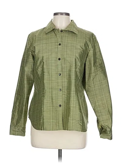 Pre-owned Sigrid Olsen Long Sleeve Silk Top Green Houndstooth Pattern Square Neckline Tops