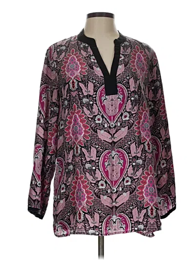 Pre-owned Sigrid Olsen Long Sleeve Silk Top Pink Paisley Pattern Plunge Neckline Tops