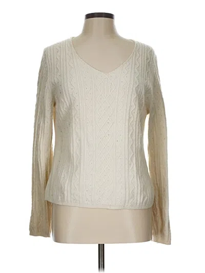 Pre-owned Sigrid Olsen Long Sleeve Top Ivory V Neck Tops In White