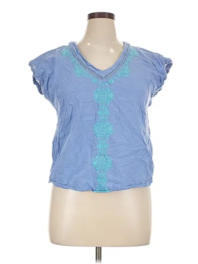 Pre-owned Sigrid Olsen Short Sleeve Top Blue V-neck Tops