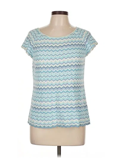 Pre-owned Sigrid Olsen Short Sleeve Top Teal Scoop Neck Tops In Blue