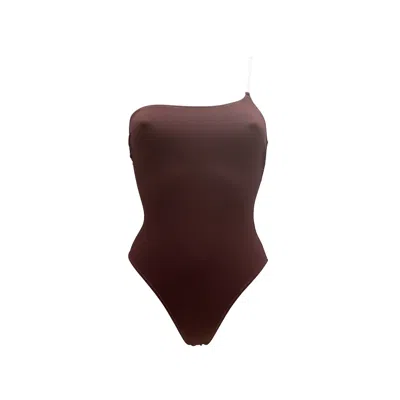 Siguelsol Women's Brown Coffy One Shoulder Swimsuit