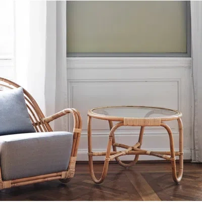 Sika Design Arne Jacobsen Charlottenborg Rattan Table - Natural In Clear