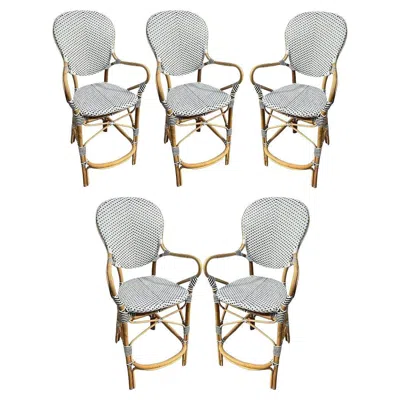 Pre-owned Sika Design Set Of 5 Danish Bistro "isabell" Rattan Barstools W/ Woven Seat & Back By Sika D In Gray