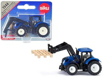Siku New Holland T7.315 Tractor With Pallet Fork And Pallet Blue And Black Diecast Model By