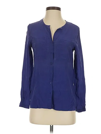 Pre-owned Silence And Noise Long Sleeve Silk Top Blue Square Neckline Tops