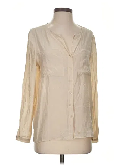 Pre-owned Silence And Noise Long Sleeve Silk Top Ivory Plunge Neckline Tops