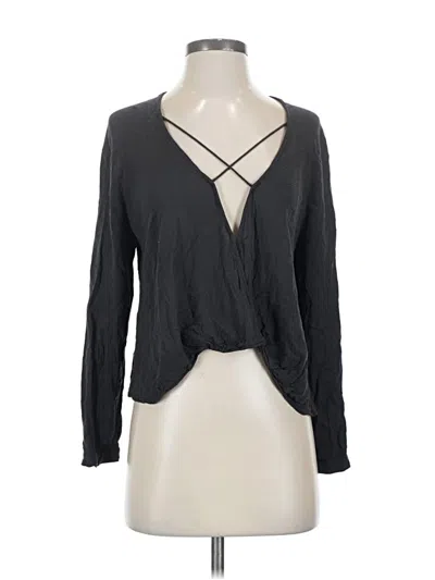 Pre-owned Silence And Noise Long Sleeve Top Gray Plunge Neckline Tops