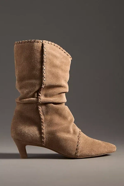 Silent D Elle Stitched Scrunch Boots In Sand