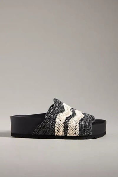 Silent D Platform Raffia Sandals In Black