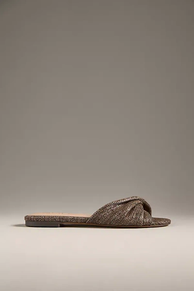 Silent D Raffia Flat Sandals In Brown