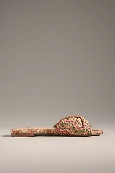 Silent D Raffia Flat Sandals In Multicolor