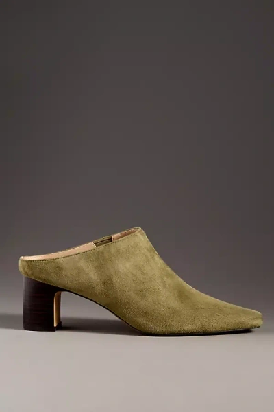 Silent D Sharpies Suede Pointed-toe Block-heel Mules In Green