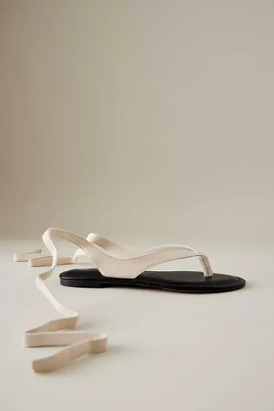 Silent D Suede Tie-up Toe-strap Sandals In White
