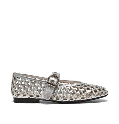 Silent D Women's Blessie Flat Sandals In Silver Woven Leather In Gray