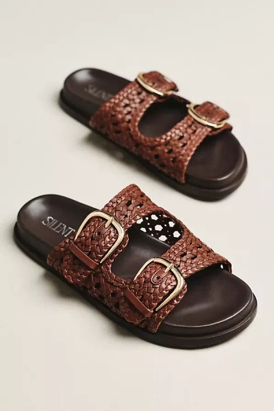Silent D Woven Buckle Slide Sandals In Brown