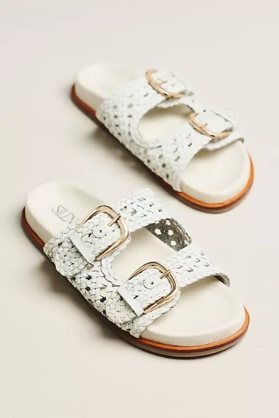 Silent D Woven Buckle Slide Sandals In White