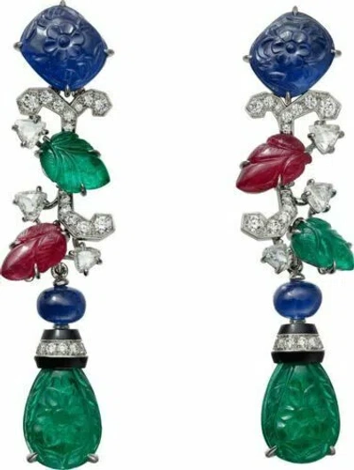 Pre-owned Silent_world Sterling Silver Tutti Frutti Dangle Earrings White Round Handmade Cz Jewlery