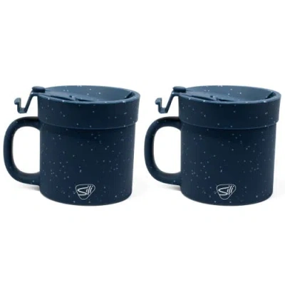 Silipint 2 Pack 16oz Silicone Coffee Mug W/ Lid, Speckled Blue