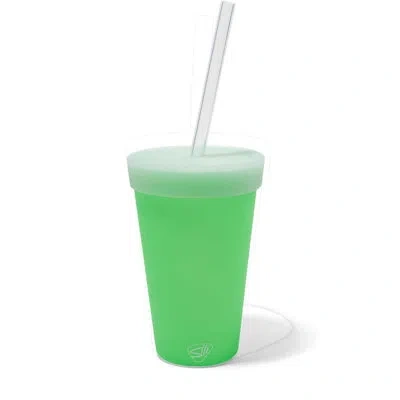 Silipint Silicone 16 oz Glow In The Dark Straw Tumbler In Green