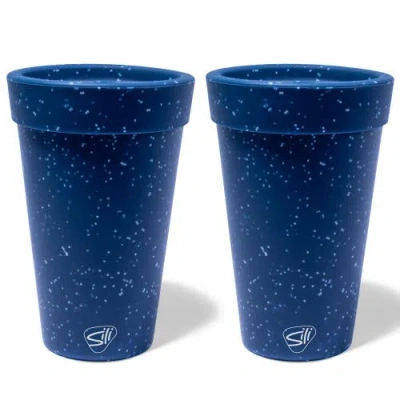 Silipint Silicone 16oz Coffee Tumblers 2 Pack Blue Speckled Unbreakable Cups