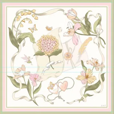 Silk And Bears Men's Neutrals Illustrated Floral Twill Silk Scarf With Hand-rolled Edges – Ivory In White