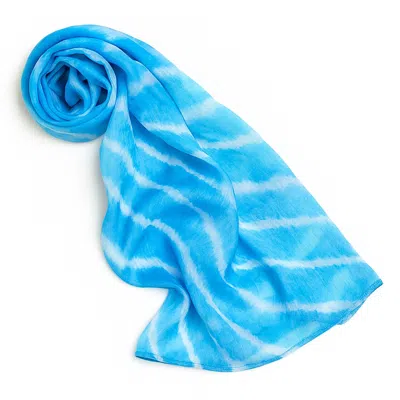 Silk And Bears Women's Blue Aqua Wave Shibori Silk Habotai Scarf – Hand-dyed Mulberry Silk
