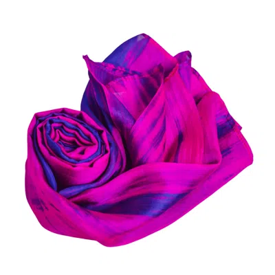 Silk And Bears Women's Fuchsia Pink & Blue Brushstroke Silk Scarf – Handmade Mulberry Silk Shawl