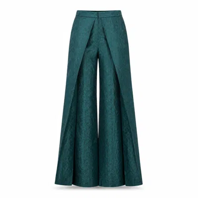 Silk And Bears Women's Green Ophelia Teal Dynasty Wide Leg Palazzo Trouser