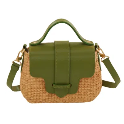 Silk And Bears Women's Handwoven Water Hyacinth Mini Crossbody Bag – Olive Green Leather Trim