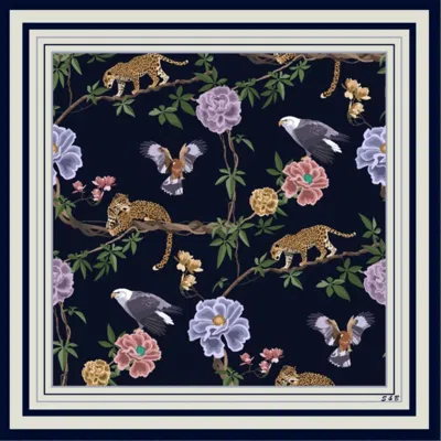 Silk And Bears Women's Midnight Safari Wool Silk Scarf – Hand-rolled Animal Botanical Wrap In Multi