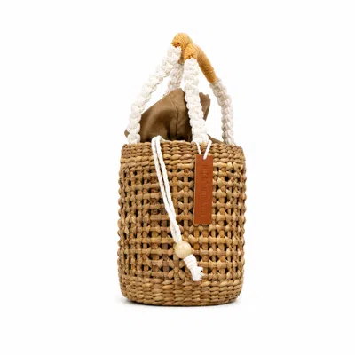 Silk And Bears Women's Neutrals Lotus Mini Bucket Bag – Handwoven Water Hyacinth In Black